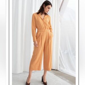 & Other Stories wide legged high waisted silky pants orange houndstooth US 6